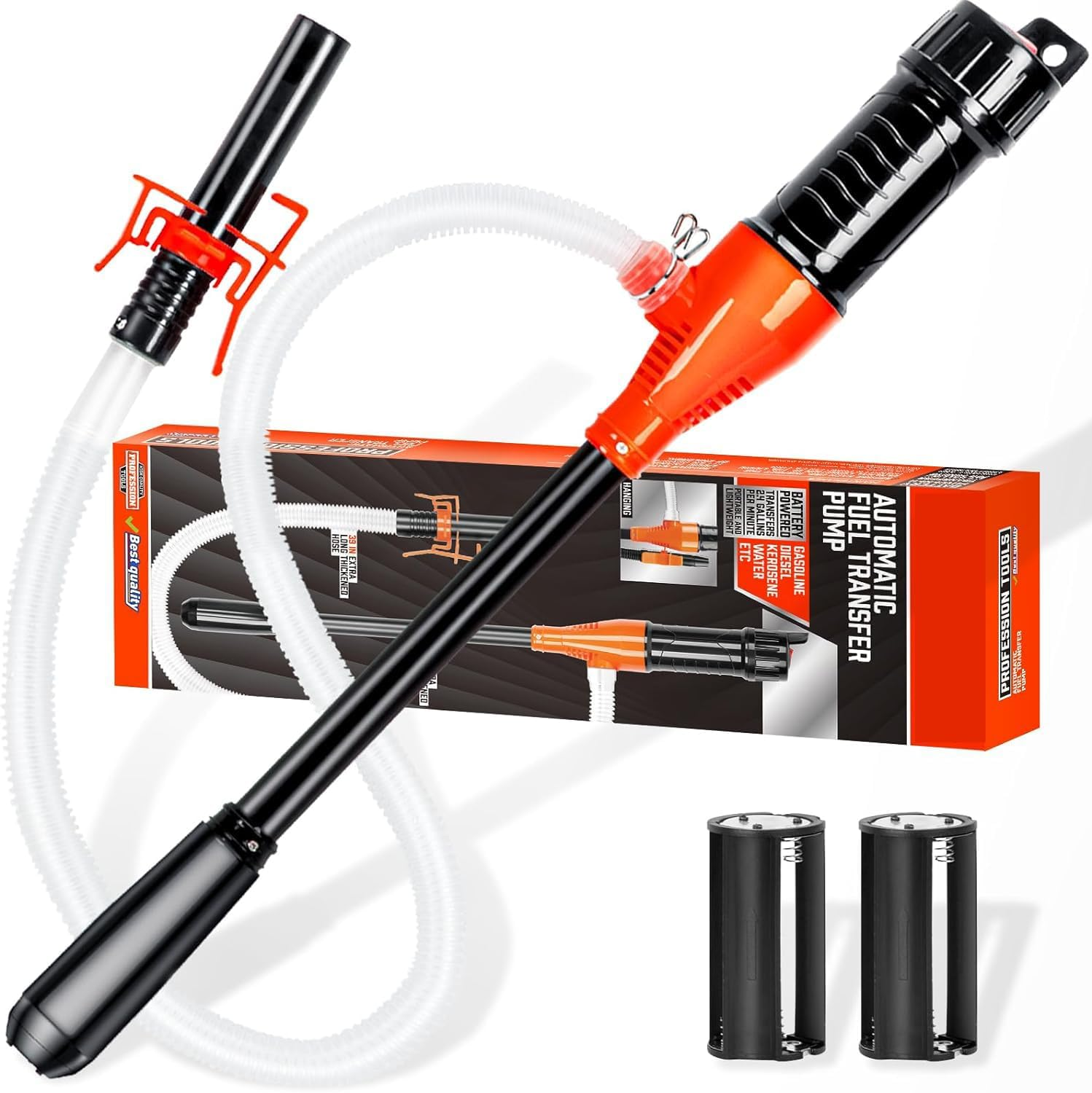 Portable Battery Operated Electric Siphon for Gas, Fuel, Diesel, Water 2.6 GPM Flow Oil Extractor - Easy to Use Hand Fuel, Multi-Use Siphon (Orange) image number 5