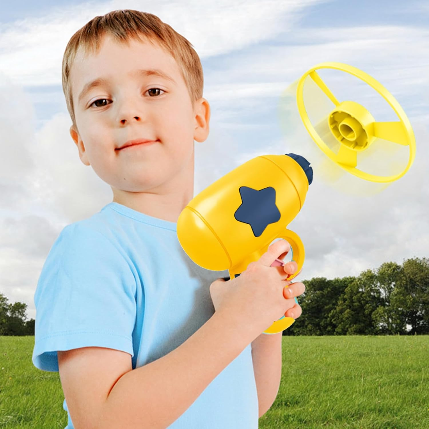 Cat Fetch Toy, Cat Toy, Pet Toy, Colourful Flying Propeller Disc Cat Toy, Chasing Saucer with 1 Launcher and 5 Propellers, Random Colour, Kitten Tracking Toy