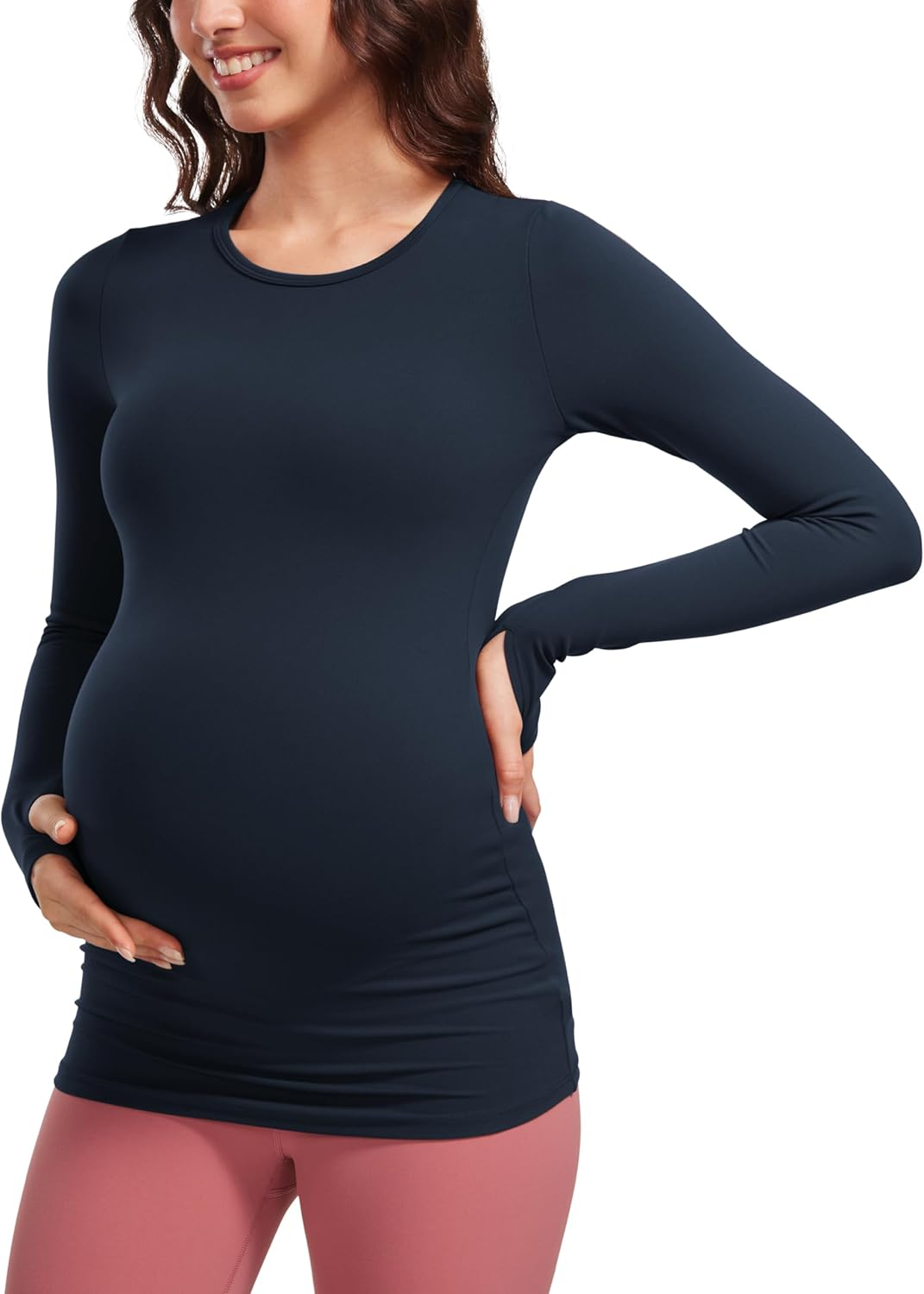CRZ YOGA Womens Butterluxe Long Sleeve Maternity Tops Crewneck Pregnancy Basic Shirts Soft Athletic Yoga Casual Tee Shirt