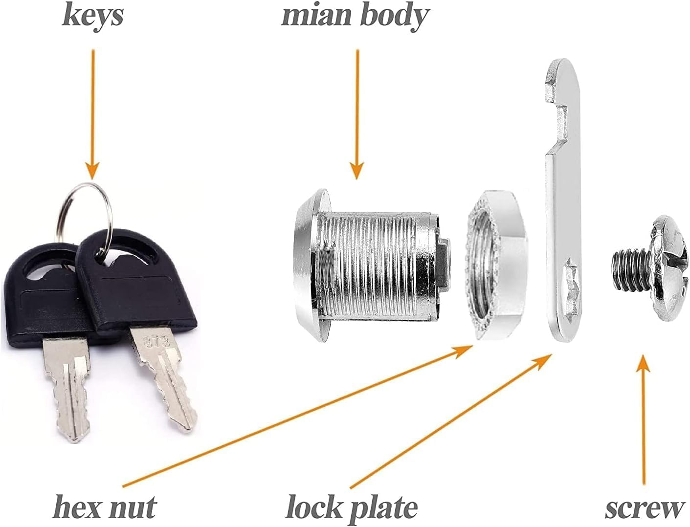 2 Packs Cabinet General Tubular Cam Lock Key Set, Keyed 5/8 Inch Hardware Locks with Keys, Removable 3/4 Inch Cylinder Mailbox Toolbox Replacement Tumbler Lock 16Mm Mail Box Locks image number 3
