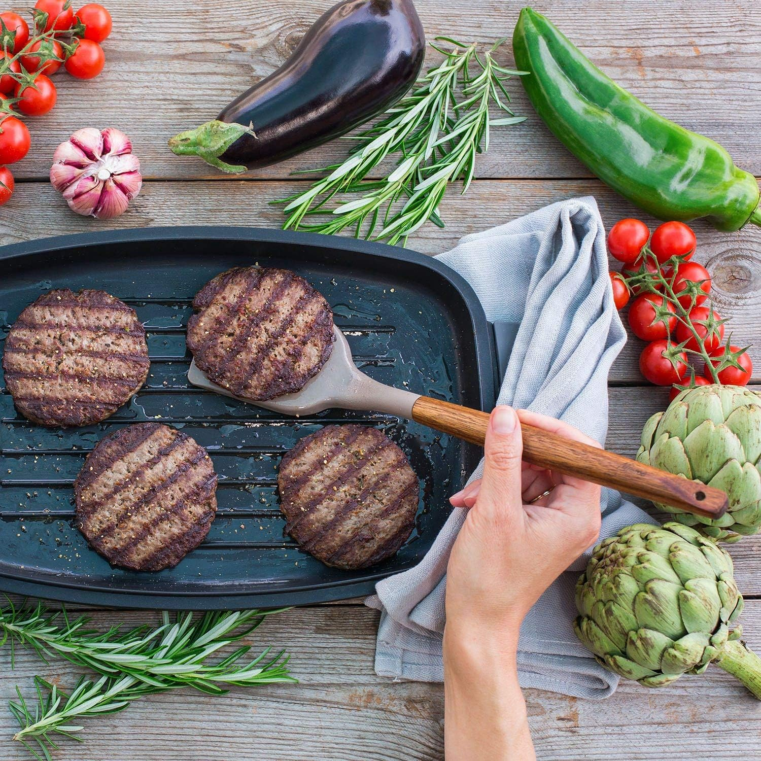 Miusco 5 Piece Silicone Cooking Utensil Set with Natural Acacia Hard Wood Handle, Grey image number 2