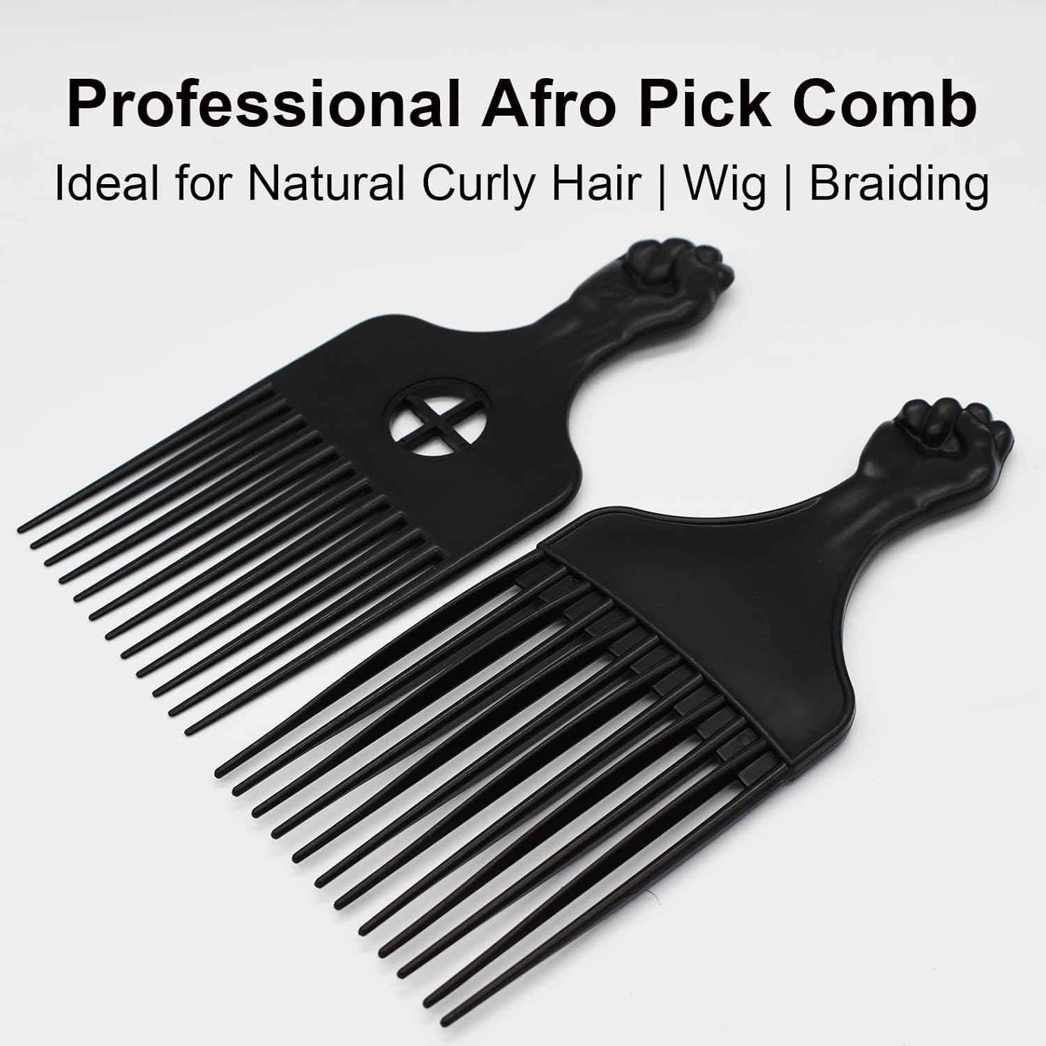 2 Pieces Professional Afro Hair Comb Detangling Comb Hairdressing Comb Afro Braiding Comb for Wigs Natural African Thick Curly Long Short Hair Styling Men Women Hair Salon image number 1