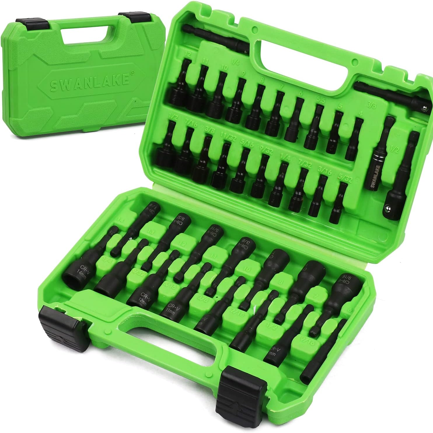 SWANLAKE 39Pcs Magnetic Nut Driver Master Kit,1/4" Quick-Change Hex Shank, SAE & Metric Power Nuts Driver Drill Bit Tools Set,Cr-V Steel with Storage Case