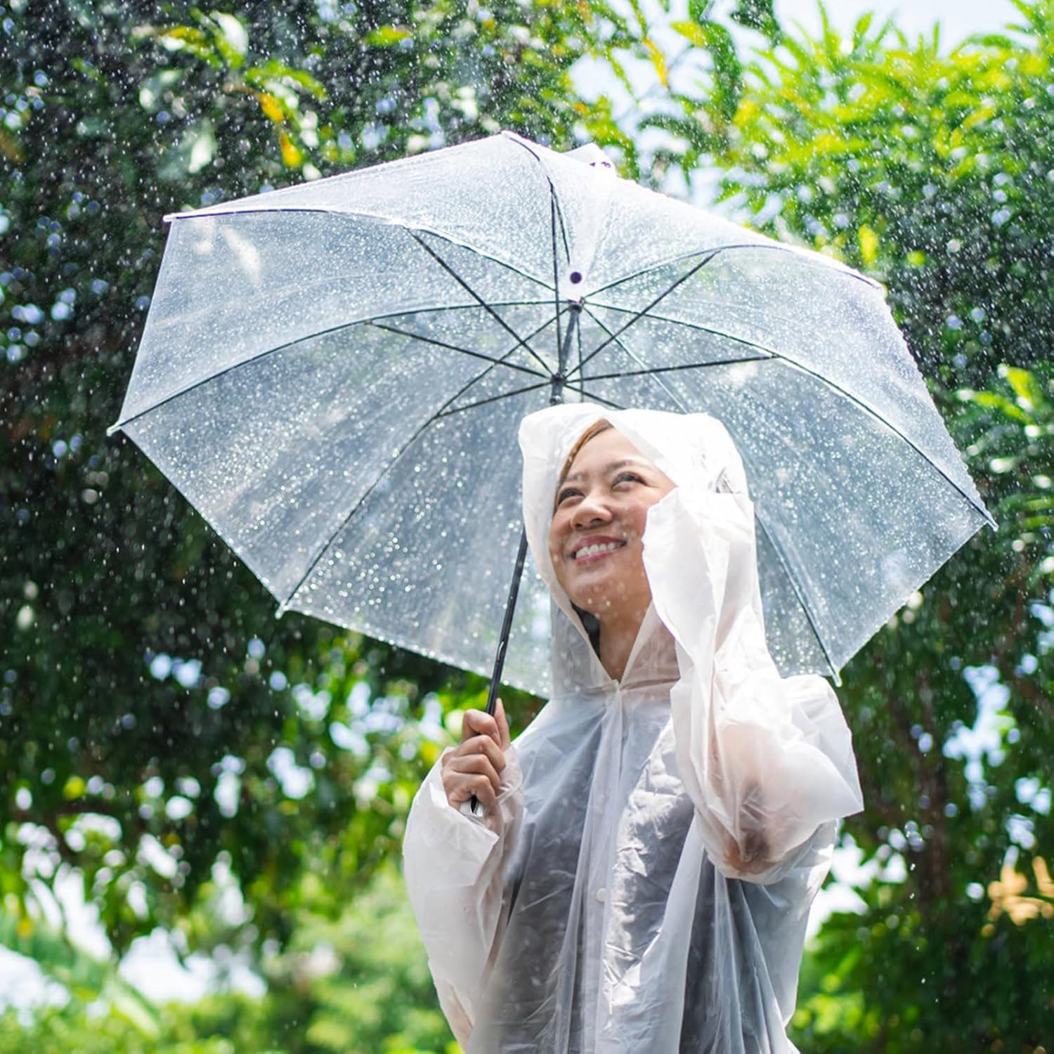 Clear Umbrella, White Transparent Umbrella, Windproof Folding Travel Umbrella, Portable Folding Umbrella, Tri-Fold Clear Rain Umbrella, 8 Ribs Strong and Fastened, Windproof image number 1