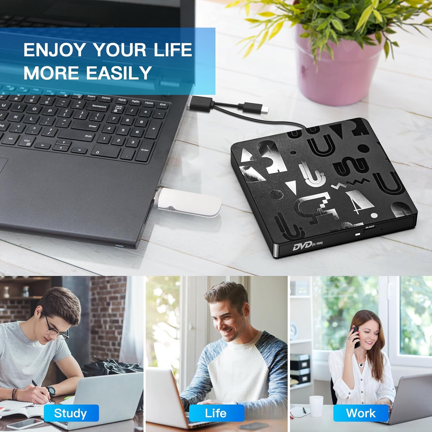 Bluefire USB C Laptop Drive, External CD DVD Drive, High Speed Data Transfer, Compatible with Window 11/10/8/7, Laptop, PC image number 5