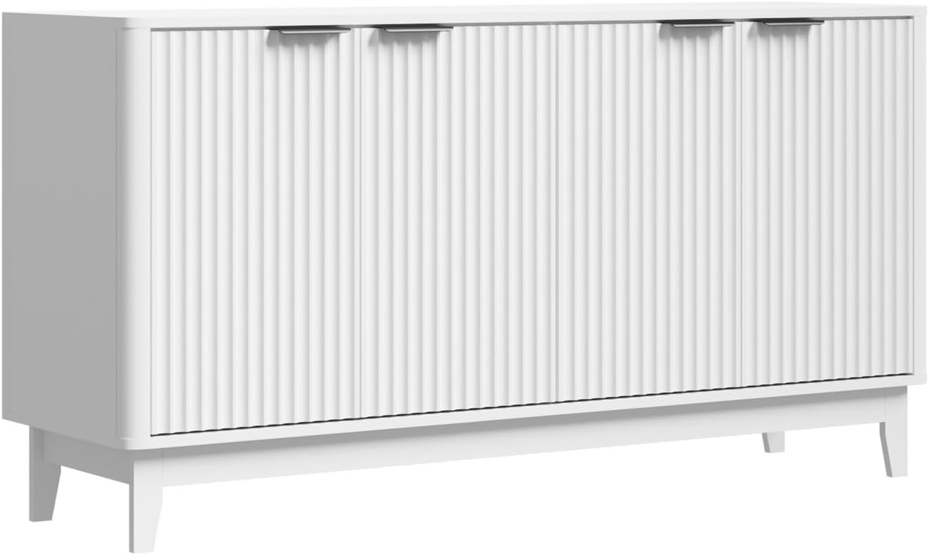 Oikiture Buffet Sideboard Storage Cabinet 4 Doors Cupboard Hallway Table White image number 3