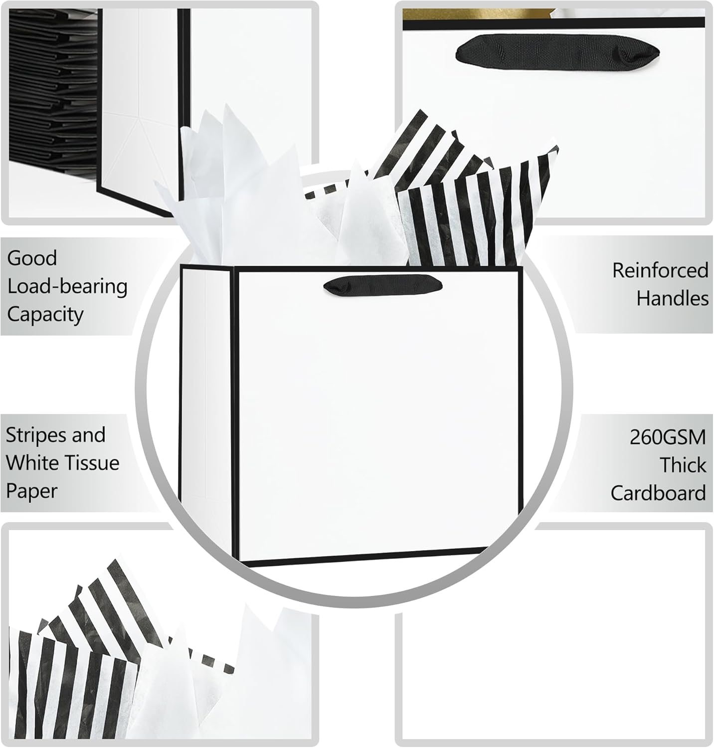 Offizon 12 Pack White Gift Bags, 8.7" Medium Gift Bags with Tissue Paper