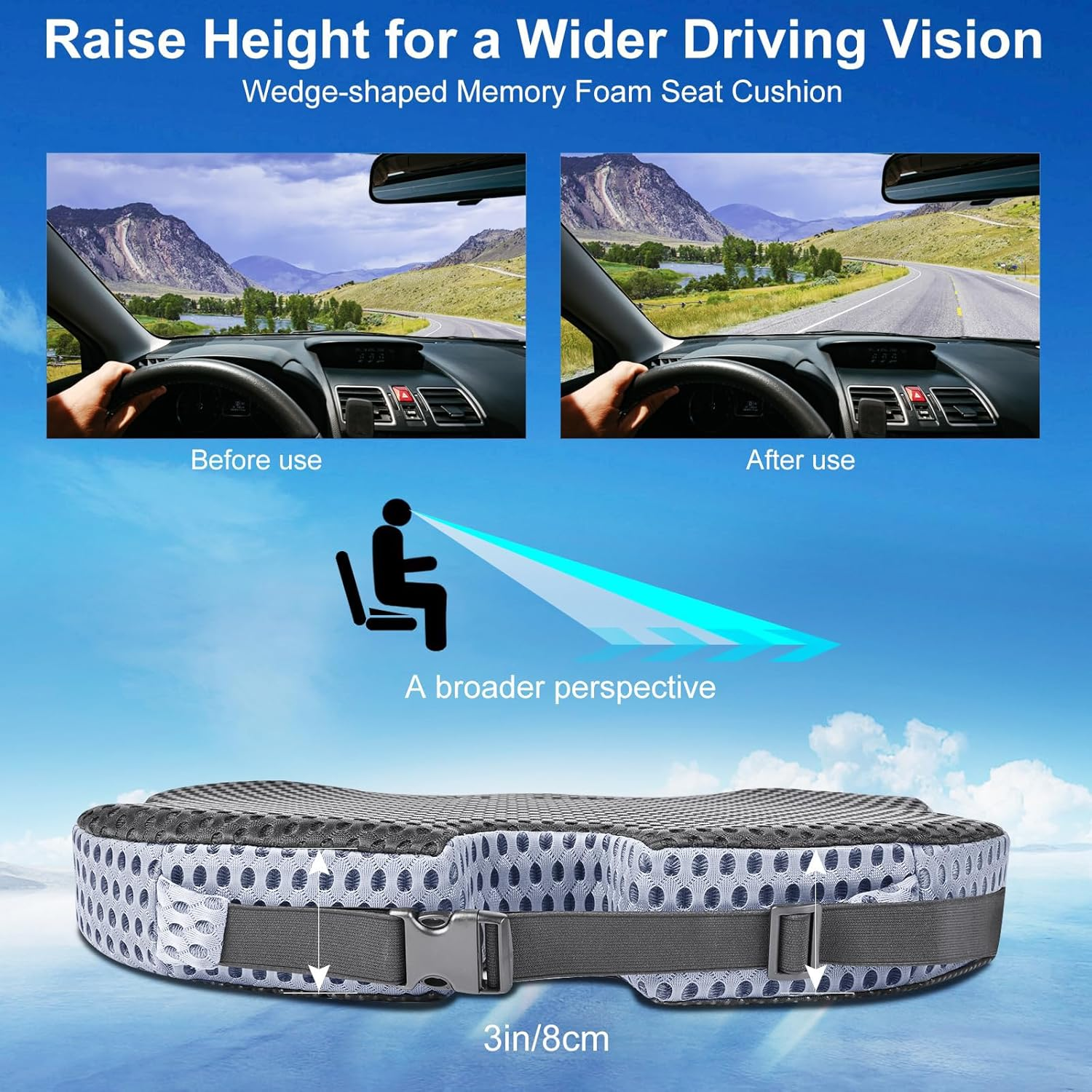 MAEZOE Car Seat Cushions for Driving, Adult Booster Seat for Car, 100% Polyurethane Wedge-Shaped Memory Foam for Driver/Passenger - Tailbone Pain Relief Cushion, Sciatica & Back Support image number 3