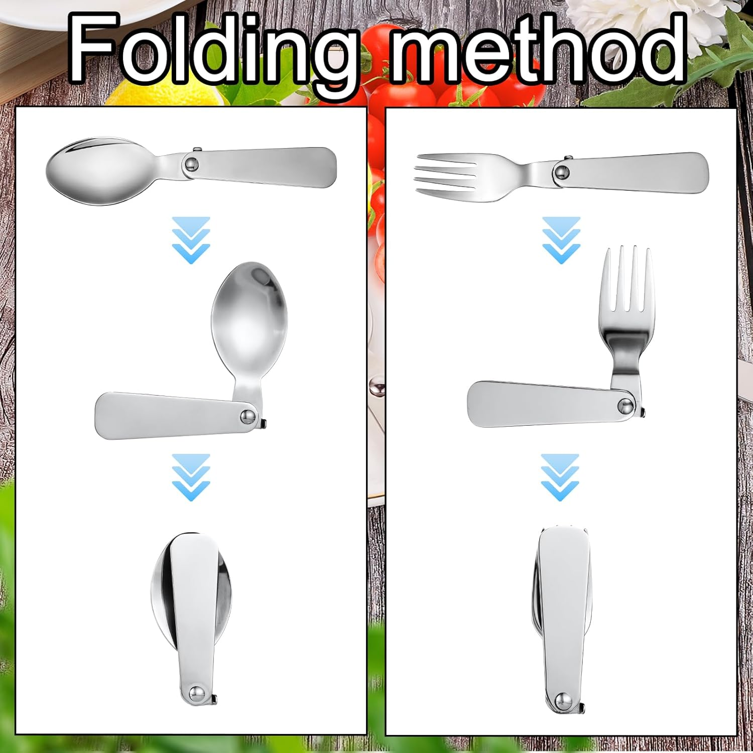 3Pcs Folding Spoon & 3Pcs Folding Forks for Thermos Funtainer 10Oz Food Jar, Stainless Steel Portable Replacement Utensils for Travel Camping Picnic Outdoor Activities image number 1