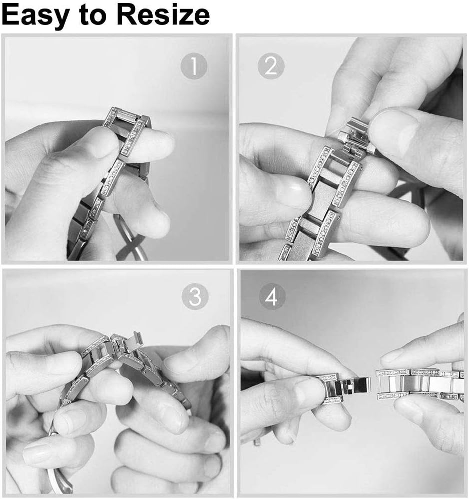 Bling Band Compatible for Fitbit Versa 4 / Versa 3/ Fitbit Sense 2/ Sense Band, Women Metal Replacement Bracelet Jewelry Strap Wristband for Fitbit Versa 4/Versa 3 /Sense 2/Sense Smartwatch - Silver image number 3