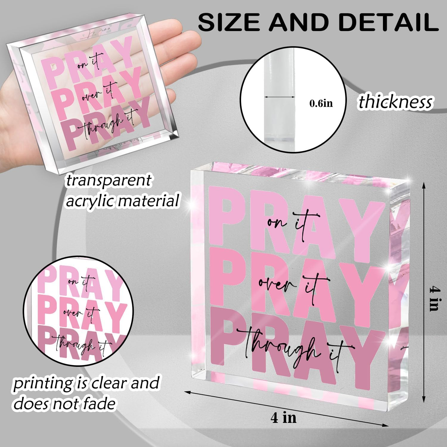 Zaxek Pink Inspirational Decor Pray over It Bible Verse Wall Art Christian Sign, 4X4 Inches Office Desk Accessories Decor Sign, Pink Dorm Room Decor for Women image number 1
