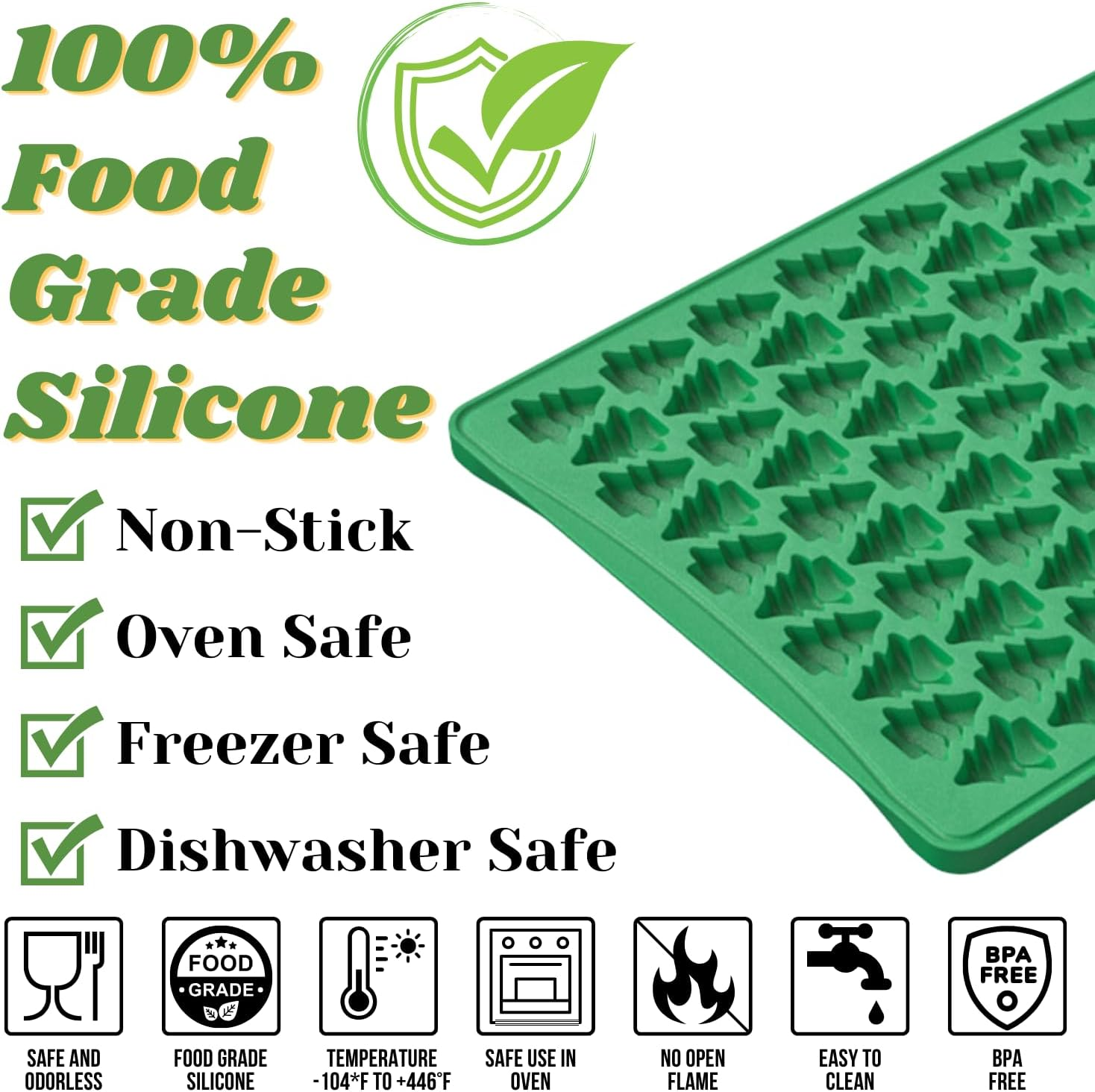 Crethinkaty Mini Christmas Moulds, Silicone Christmas Tree Mould, 100 Cavity Christmas Tree Shape Silicone Moulds, Mini Gummy Mould for Baking, Cookies, Pudding, Jelly, Dog Biscuit image number 4