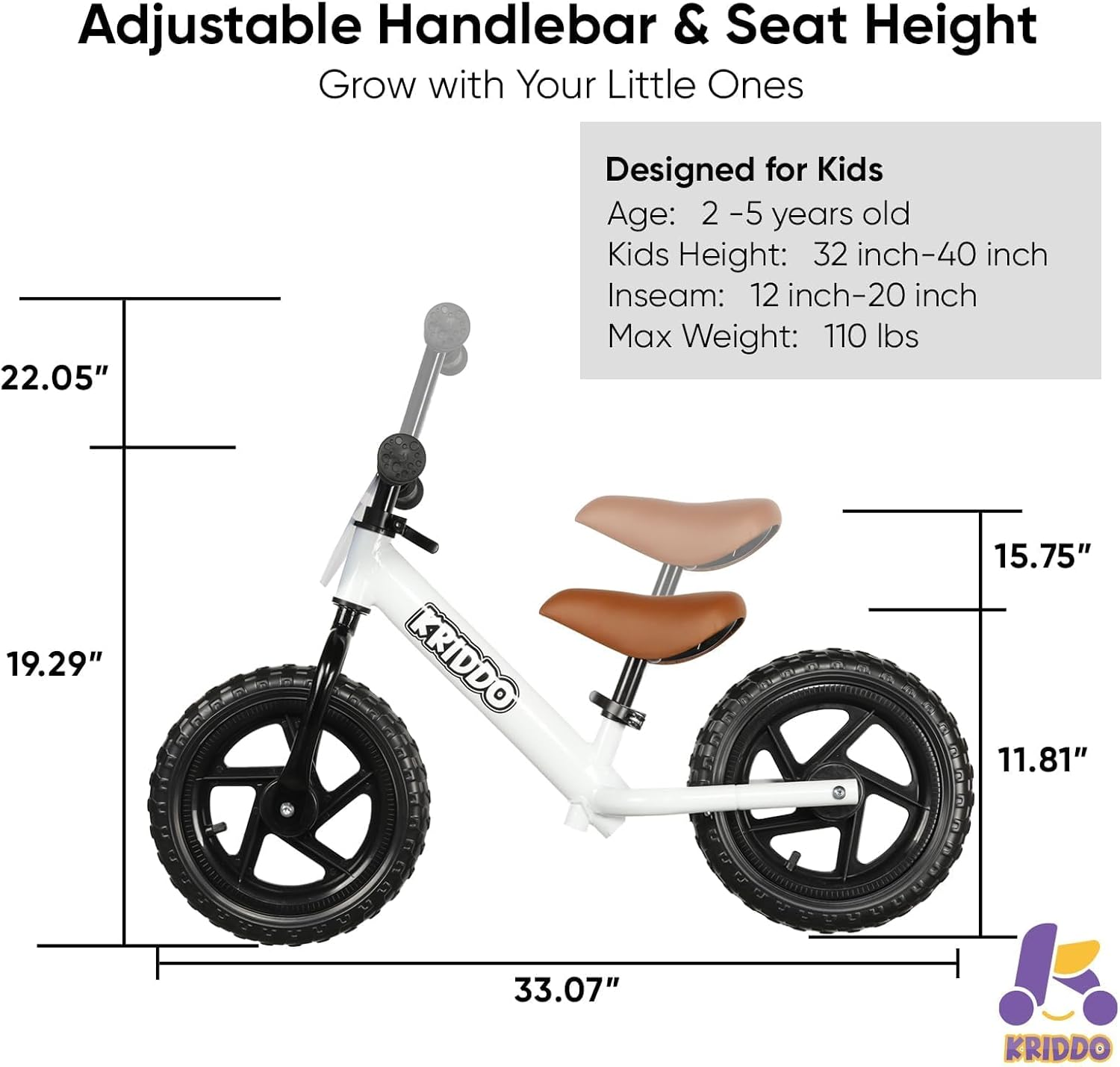 KRIDDO Toddler Balance Bike 2 Year Old, Age 24 Months to 5 Years Old, 12 Inch Push Bicycle with Customize Plate (3 Sets of Stickers Included), Gift Bike for 2-3 Boys Girls image number 2