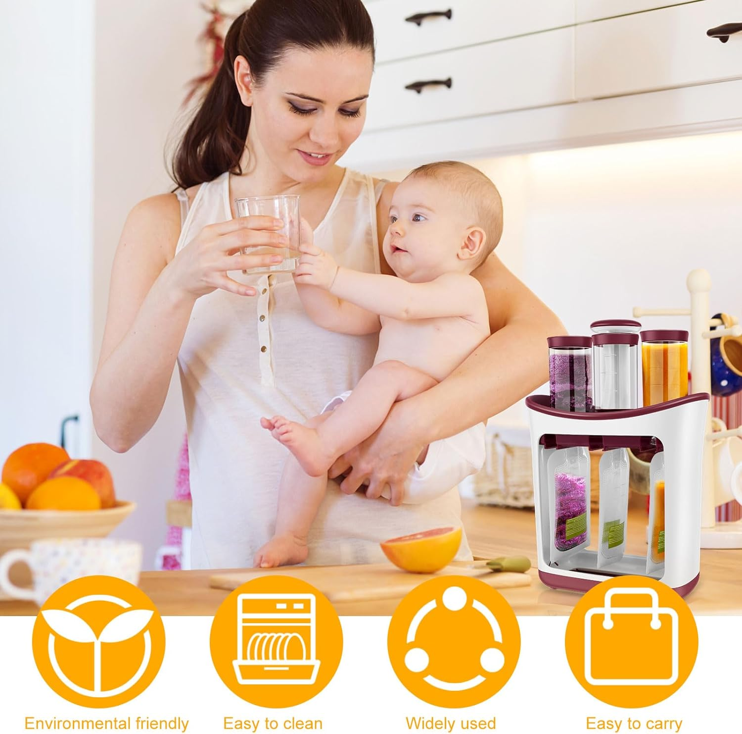 Squeeze Station,Reusable Pouch Filling Station Fresh Fruit Puree Squeezer for Baby, Baby Food Maker Squeeze Food Station with 10PCS Pouch, Squeeze Pouch Station Maker Dishwasher Safe for Food Homemade image number 6