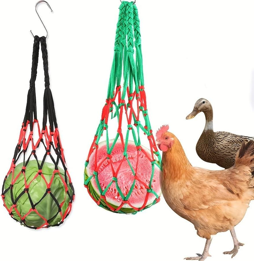 Hangable Chicken, Duck and Goose Feeding Net Bag, Parrot Feeder, Toys, Hanging Tool for Cabbage, Lettuce, Corn, Tomatoes (Green) image number 3