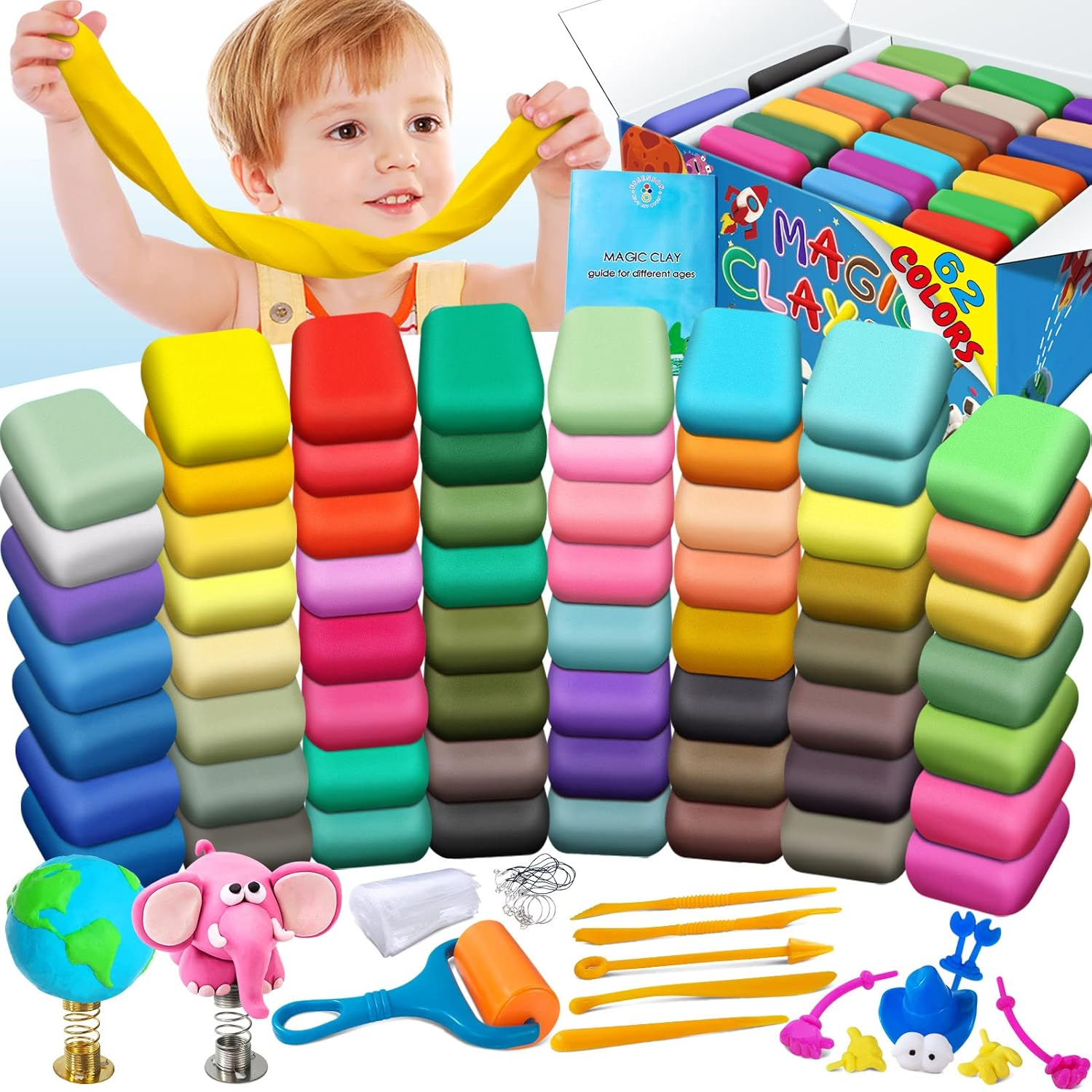 Air Dry Clay - 62 Colors Air Dry Magic Clay, DIY Molding Kids, with Sculpting Tools, Decoration Accessories, Kids Art Crafts image number 1