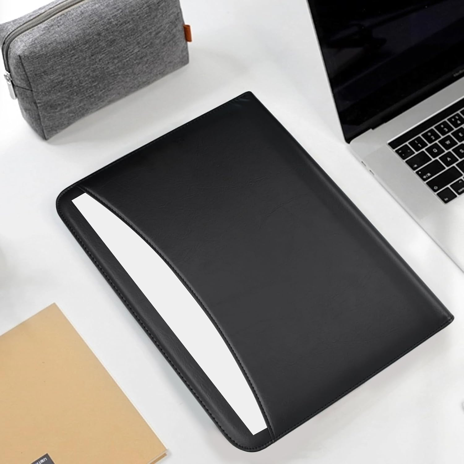 VANRA Zippered Padfolio for Men Leather Portfolio for Women Binder Organizer Interview Resume Folder for Papers Document Holder Planner Binder A4 Letter Size with Notepad (Black) image number 3