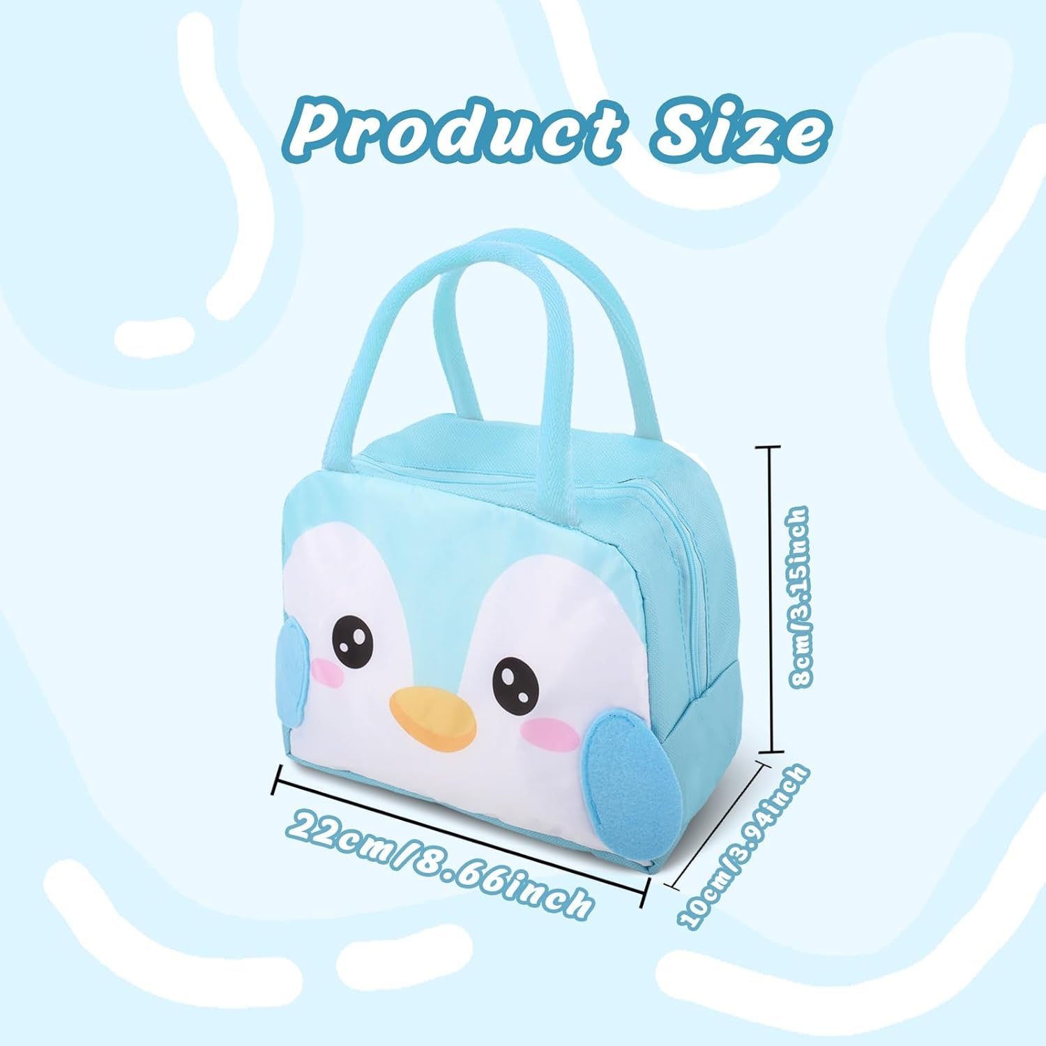 Kids Lunch Bag for Girls Boys, Reusable Insulated Cooler Lunch Bag, Small Cute Lunch Bag for Picnic Travel School (Light Blue) image number 2