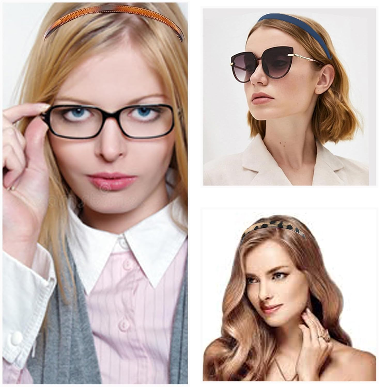 Pack of 11 Hair Bands, No Headache, Hair Band, Flex Headband, No Pressure, Plastic, Simple Headbands, Non-Slip with Teeth, Women and Men, Pressure-Free Headband for Glasses Wearers