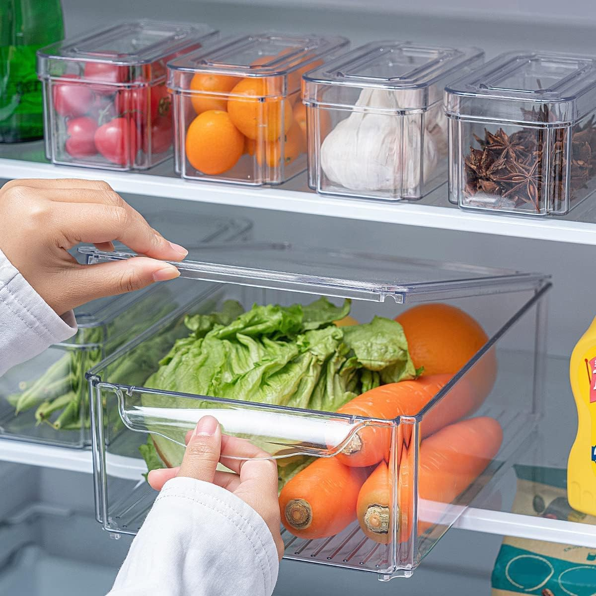 Fridge Organisers with Lids Set of 7, Stackable Fridge Organisers, Fruits Vegetable Freezer Storage Boxes, Clear Storage Containers for Kitchen, Cupboards, Freezer, Cabinets, Pantry image number 3