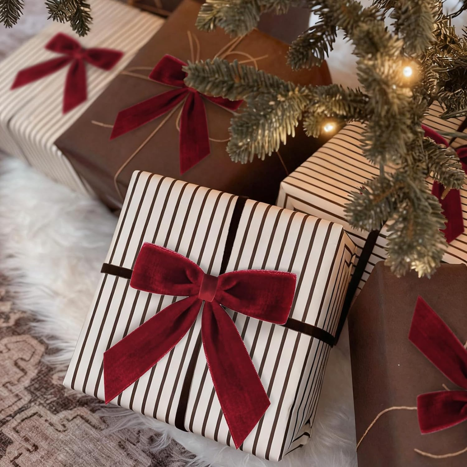 Christmas Decorations - Christmas Bows - 24 Pcs 7 X 6 Inch Medium Wine Red Velvet Bows for Christmas Tree - Burgundy Xmas Ribbon Ornaments - Home Decor for Wreath Garland Gift Wrapping Wedding Party image number 5