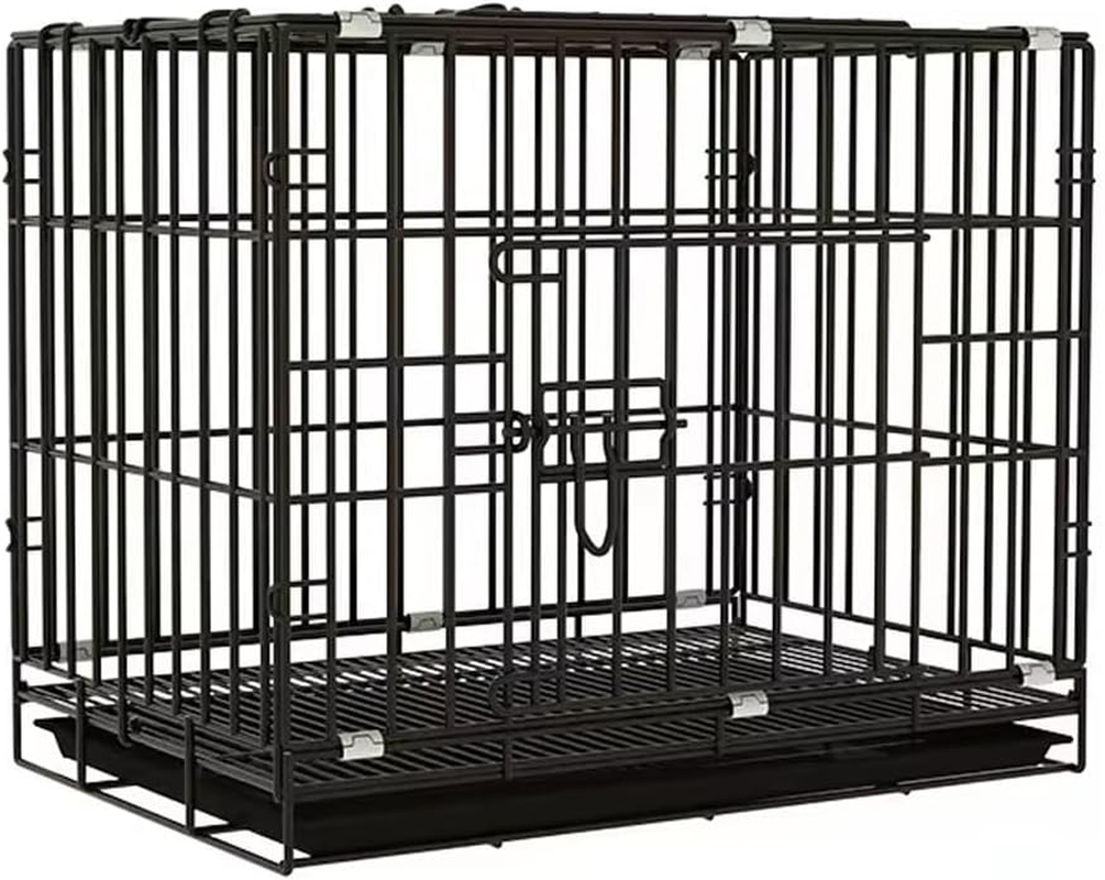 AIMALL Foldable Dog Cage with Pull-Out Tray, Durable Iron Pet Kennel for Small to Large Dogs, Double Door Design, Stable Construction, 19.6 to 24 Inches, Black/Blue/Pink
