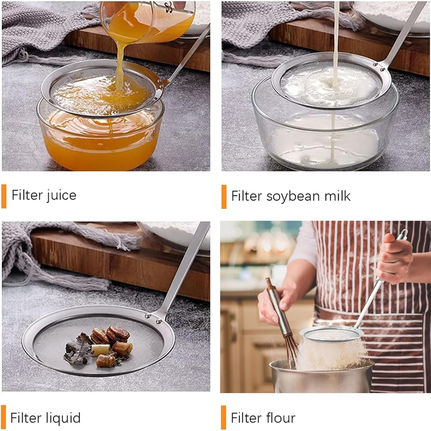 2 Degreasing Spoons 304 Stainless Steel Long Handle Fine Mesh Filter,Hot Pot Fat Skimmer Spoon,Suitable for Fine Pore Food Filter of Grease, Gravy and Foam image number 2