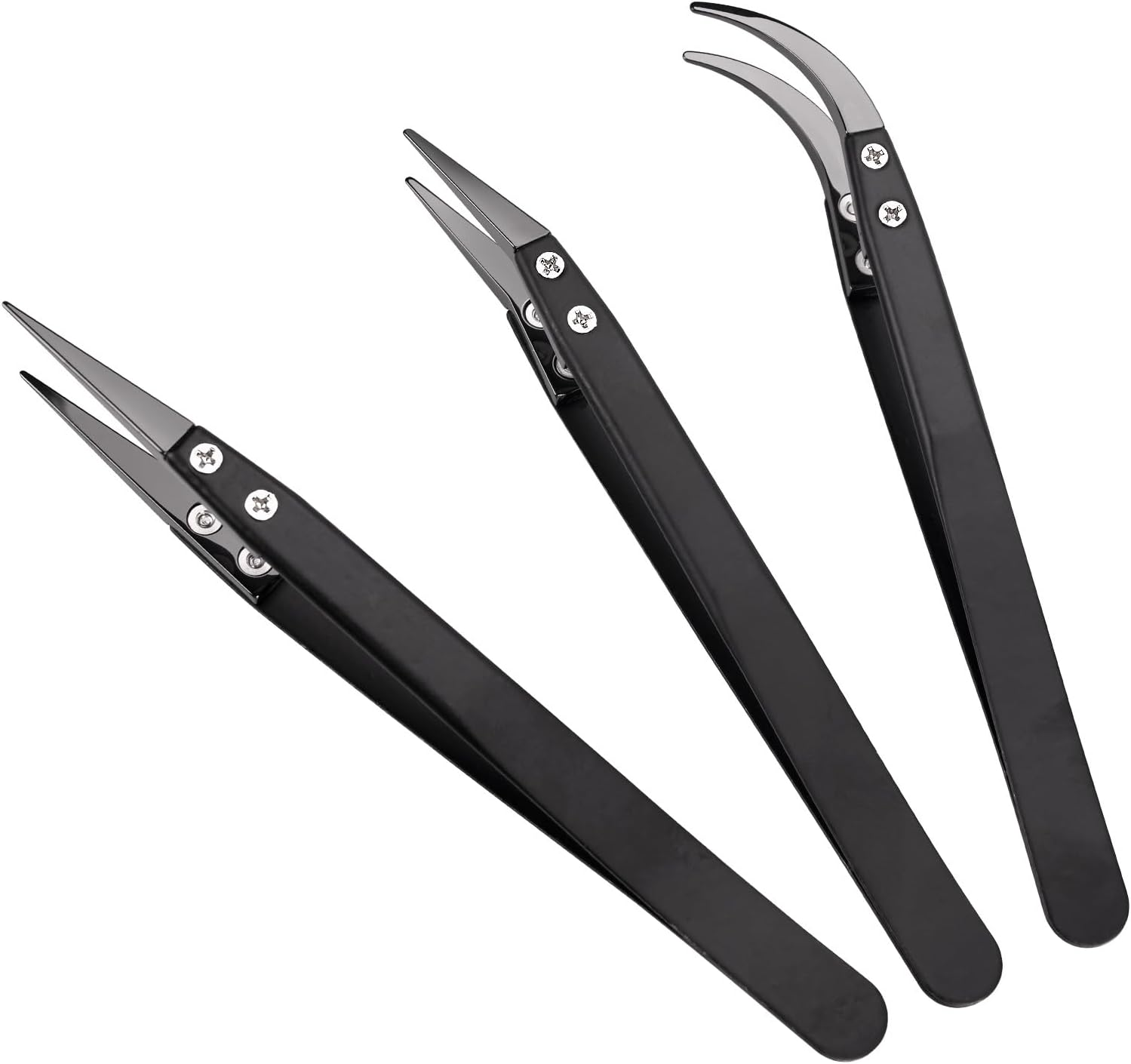MMOBIEL 3Pcs Set Ceramic Tip Soldering Tweezers Heat Resistant 1600 C/3000 F for Electronics Repair, Jewelry, Computer, Laboratory Soldering Work Etc. - Black image number 6