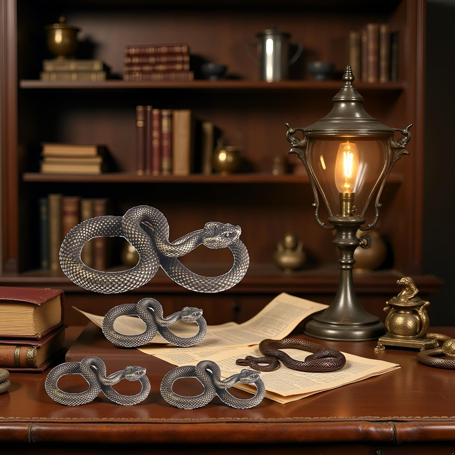 4 Bronze Snake Figurines: High Simulation Fantasy Brass Vintage Style Snake Statues for Office, Desktop, Home Decor image number 2