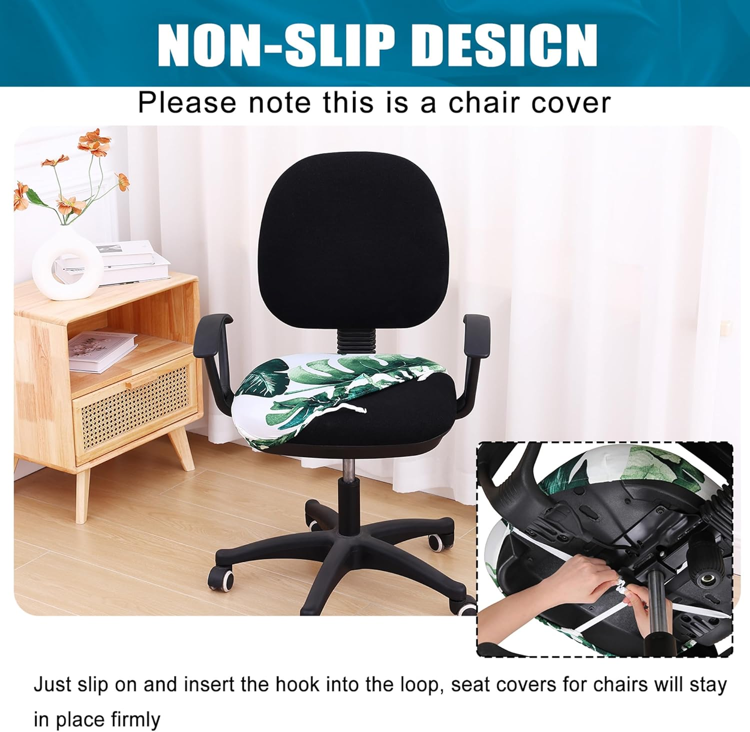 Smiry Printed Office Computer Chair Seat Covers, Stretch Fit Universal Desk Rotating Chair Cover Washable Removable Seat Cushion Protectors - Green image number 5