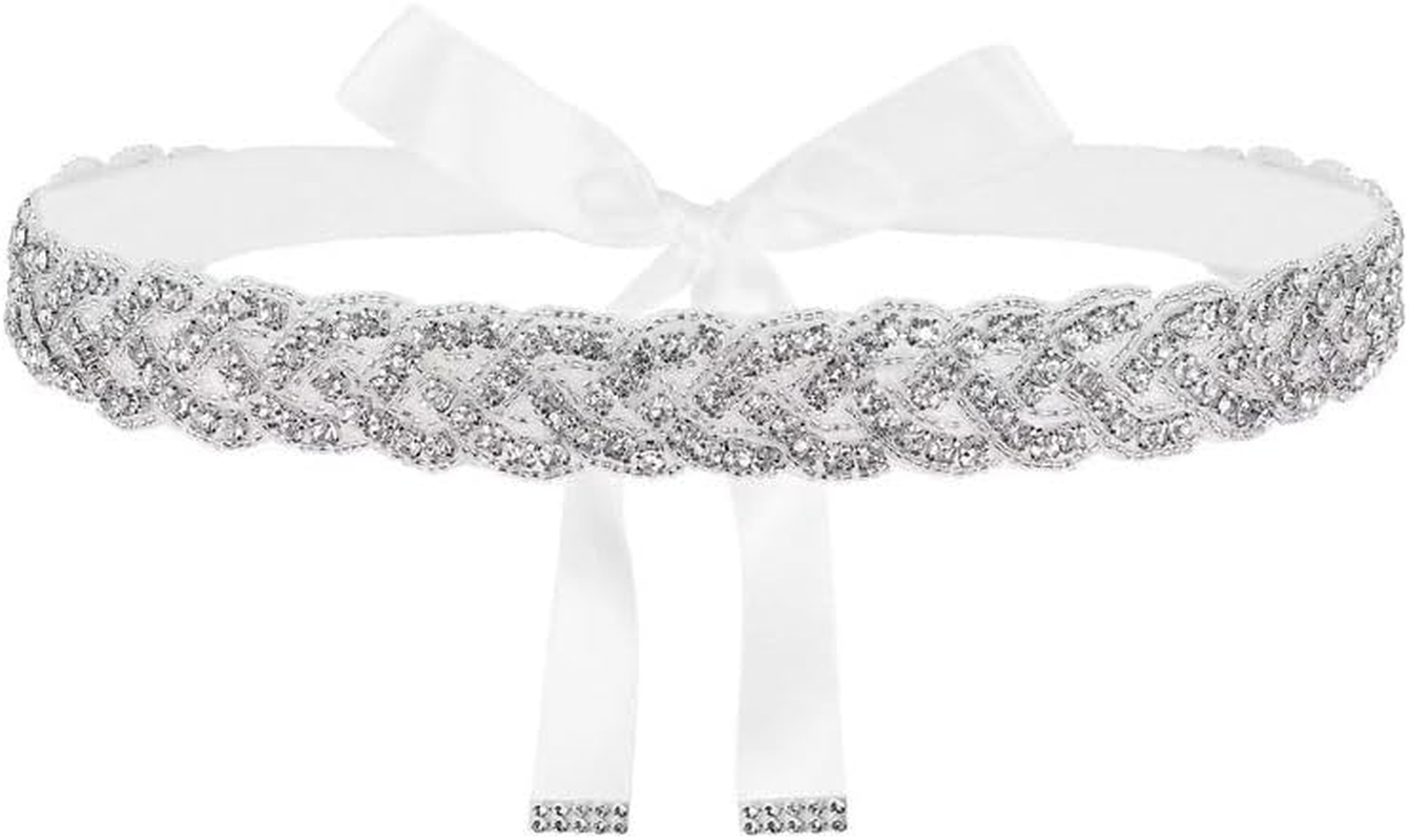 Rhinestone Bridal Belt Sashes Women'S Diamond Wedding Belts for Women Dress Shiny Wedding Accessories (White, One Size)