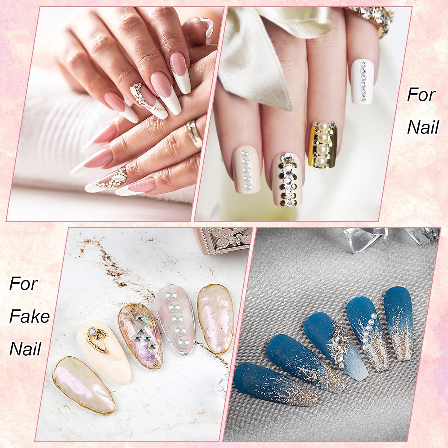 5820 Pieces Rhinestones Nails, Glitter Stones Nails and Semicircular Beads, AB Crystal Rhinestones, Flatback Nail Stones with Tweezers and Pen for Nail/Diy (Multiple Sizes and Colours) image number 5