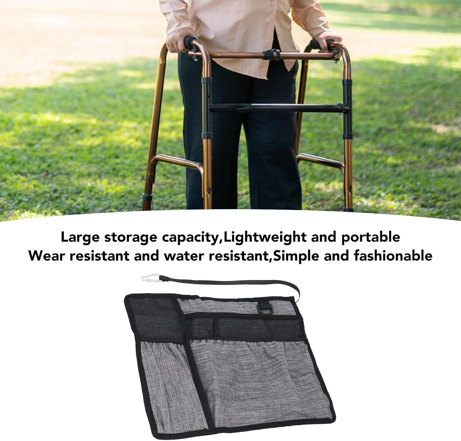 Walker Basket & Bag with Cup Holder, Foldable Walker Storage Bag, Multi-Pocket Walker Carry Pouch, Waterproof Oxford Fabric, Universal Lightweight Design with Large Capacity image number 6