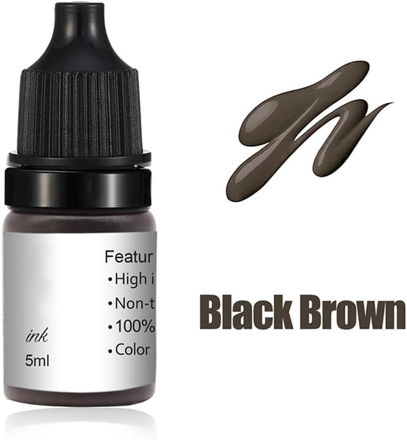 New 5Ml Permanent Makeup Pigment Ink Eyebrow Lip Microblading Tattoo Cosmetic Natural Color for Machine (Black Brown)