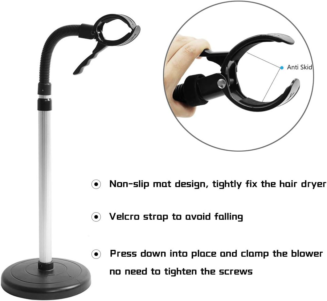 LUEXBOX 360 Degree Rotating Hair Dryer Stand with Heavy Base - Hands-Free Holder, Adjustable Height, Countertop - Black image number 6