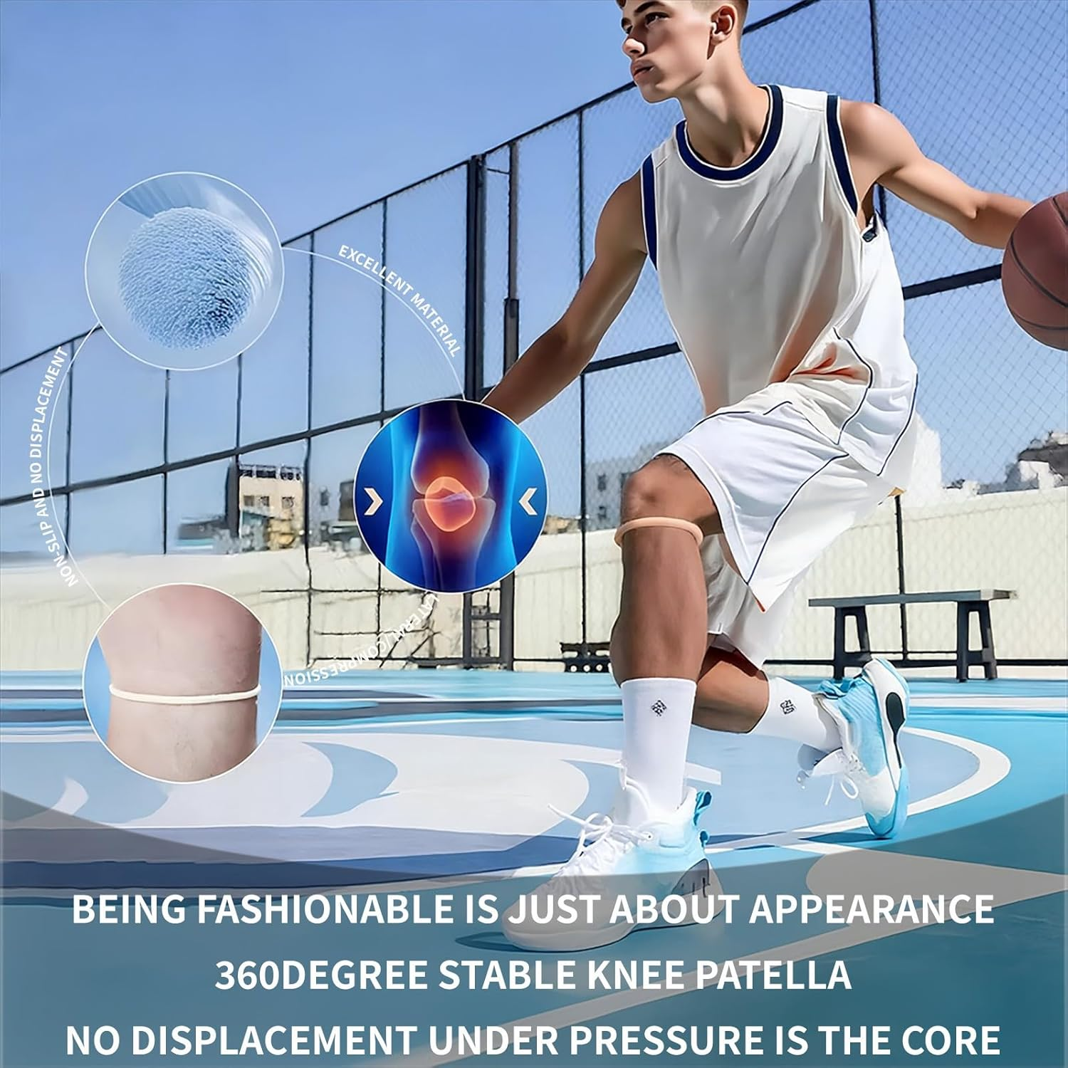 4 Pack Patella Knee Straps for Pain Relief，Knee Support Brace with Silicone Stabilizer，Elastic Patella Band for Running, Basketball, Hiking, Sports image number 2