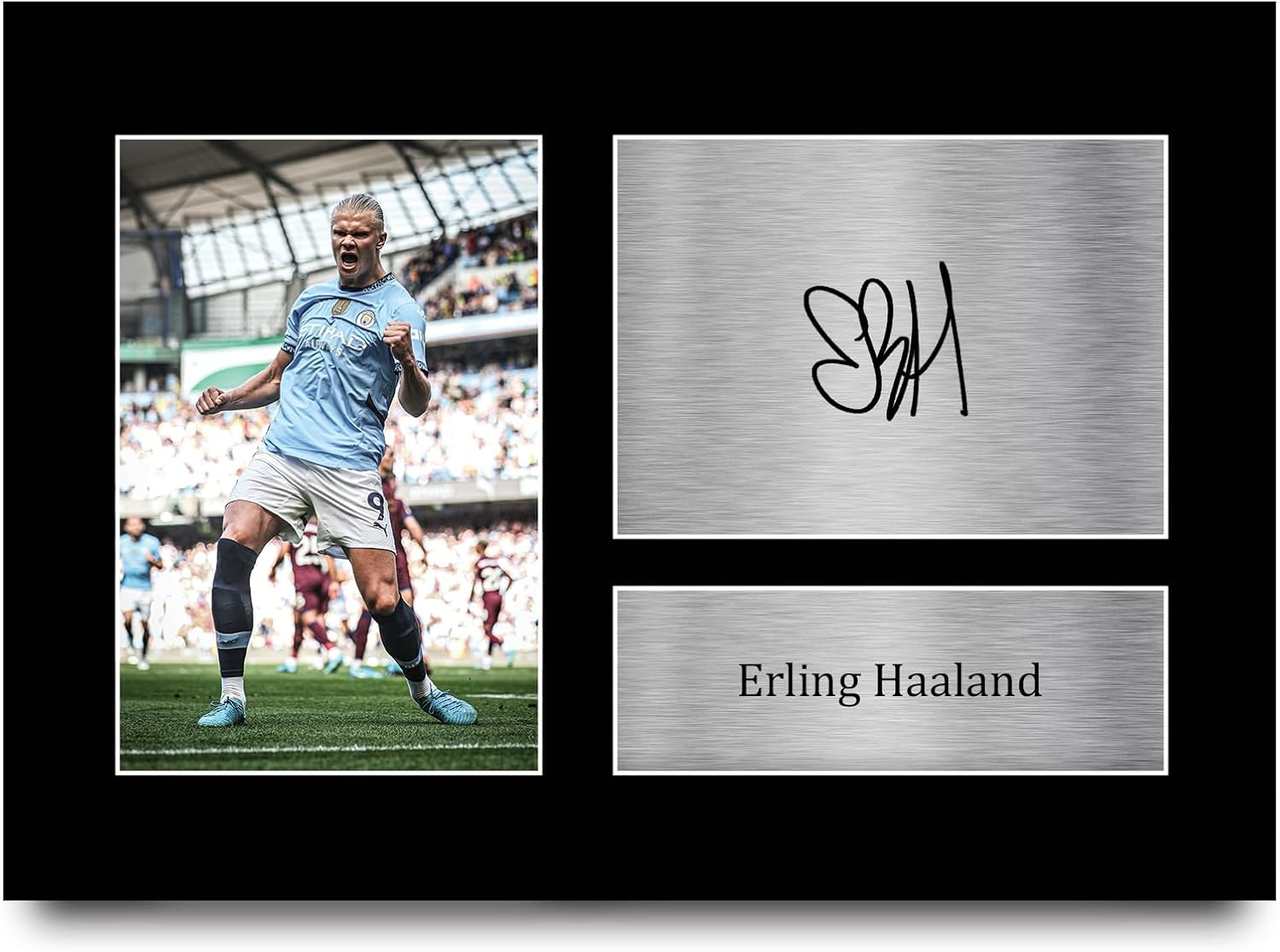HWC Trading A4 Erling Haaland Manchester City Gifts Autograph Picture Print & Birthday Card Bundle for Football Fans and Supporters