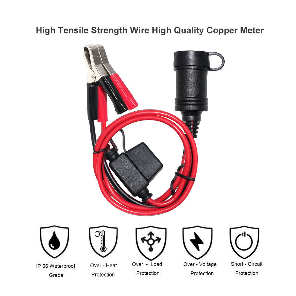 12V Car Cigarette Lighter Socket Female Alligator Clips with 14AWG Cable 15A Fuse 14AWG 3FT 2Pack