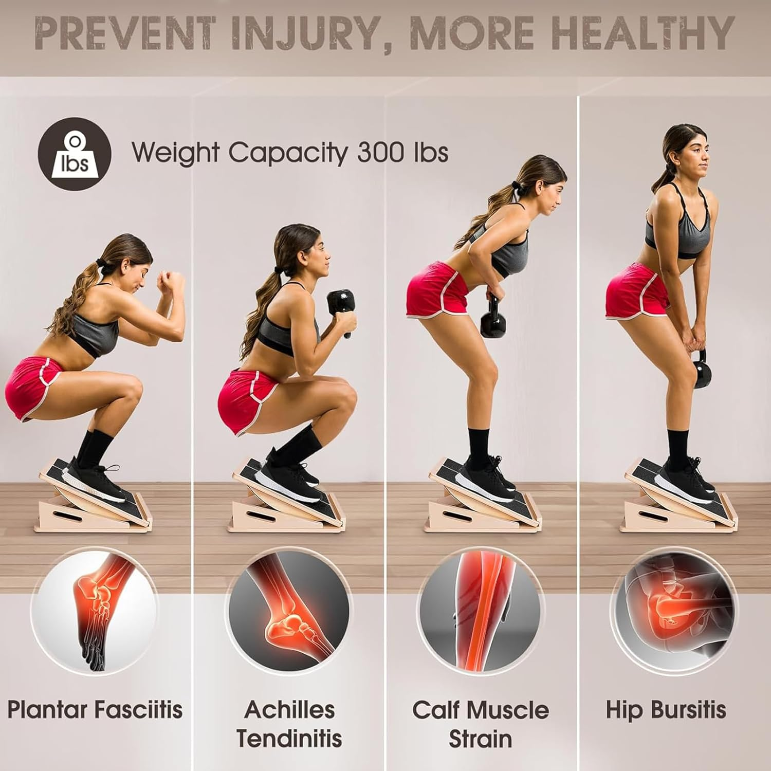 Portable Wooden Slant Board for Calf Stretching, Adjustable Incline Calf Stretcher for Knees Ankle Heel Feet Leg, Squats & Physical Therapy, Natural 39 * 29 * 11Cm image number 3