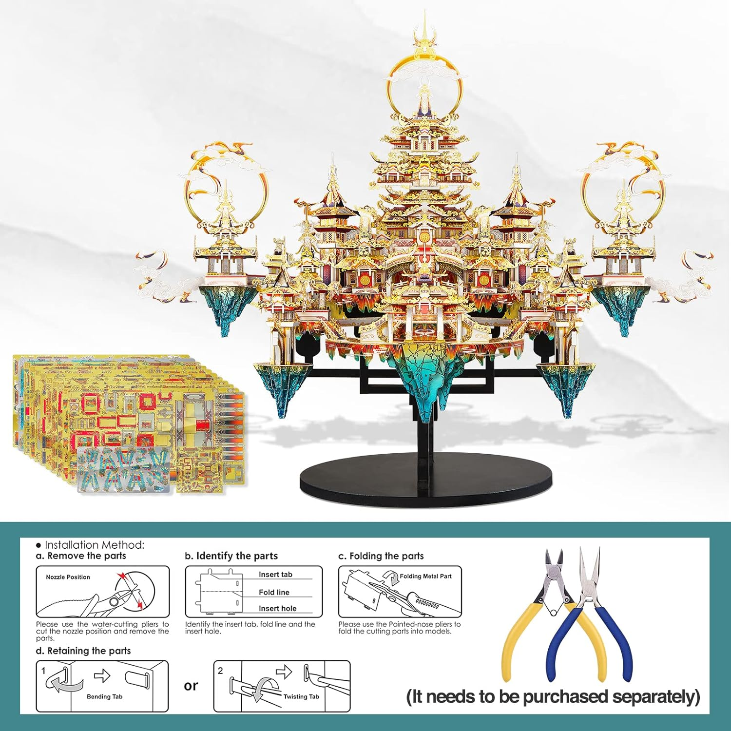Piececool 3D Metal Asian Puzzles Model Kits- LINGXIAO Palace Metal Building Kits for Adults, Brain Teaser Puzzle DIY Handcraft Best Gifts for Man Woman Family - Xanadu image number 2