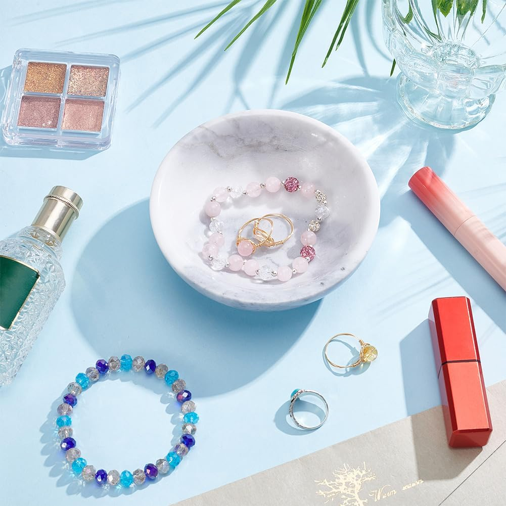 UNICRAFTALE Natural Travertine Marble Jewelry Snack Dried Tray Box with 4Pcs Glue round Loop Trinket Dish for Ring Earring Kitchen Dining & Bar Diameter 4.7 Inch