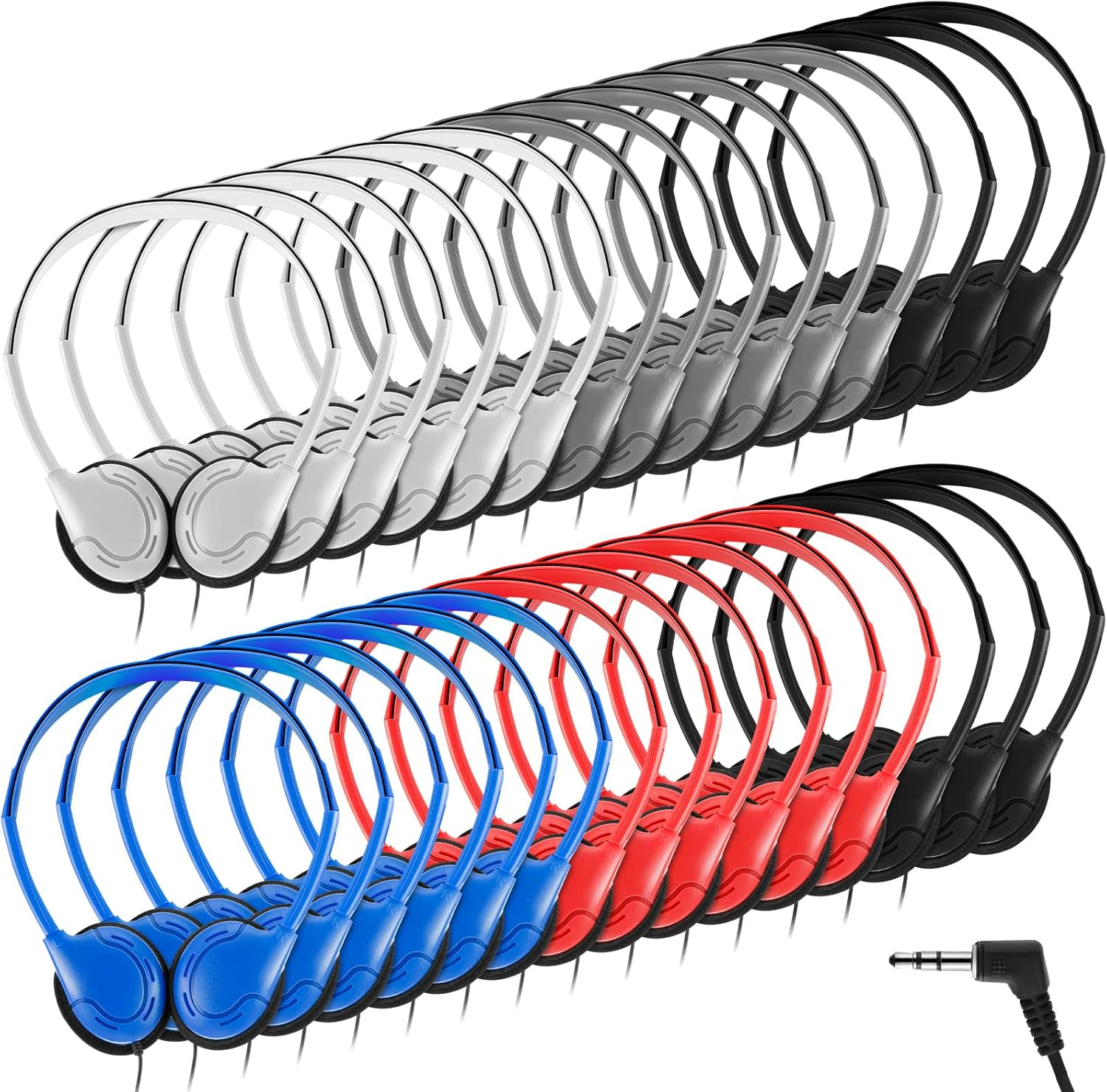 Yunsailing 30 Pack Class Set Headphones for Kids Students Bulk School Classroom Headphones over Head Earphones on Ear Earbuds Adjustable with 3.5 Mm Jack for Child Children Adults (Retro Colors) image number 1