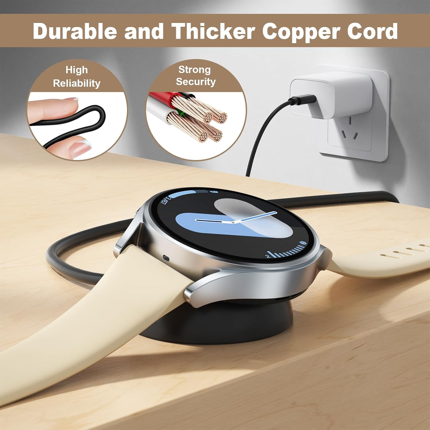 1M Magnetic Charger for Samsung Galaxy Watch 7 Chargers, USB-C Charging Dock for Galaxy Watch 7 Charger (Black, USB-C) image number 4