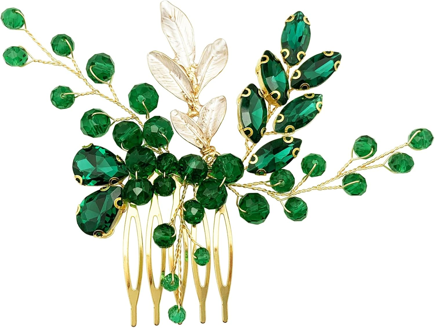 BETITETO Crystal Bridal Hair Comb Wedding Gold Vine Leaf Rhinestone Hair Piece Accessories for Women Girls (Red)