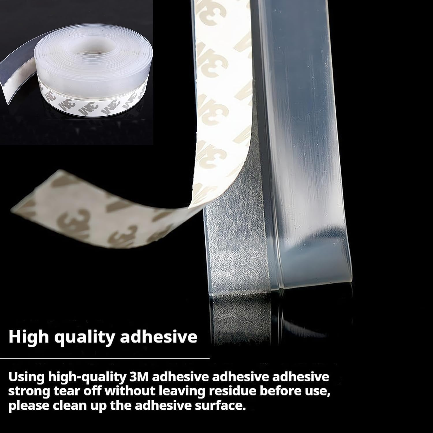 32.8FT Transparent Silicone Weather Stripping Door Seal Strip for Doors, Windows & Shower Glass Gap No Residue, under Door Draft Stopper, Silicone Sealing Tape image number 6