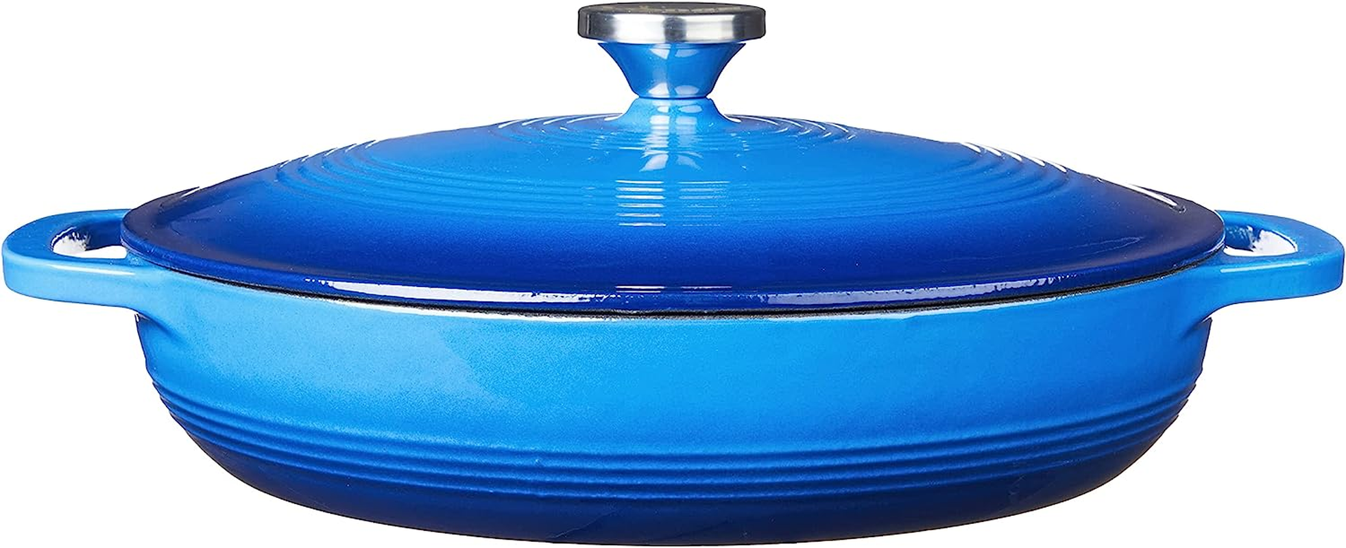 Lodge 3.6 Quart Enameled Cast Iron Oval Casserole with Lid &ndash; Dual Handles &ndash; Oven Safe up to 500&deg; F or on Stovetop - Use to Marinate, Cook, Bake, Refrigerate and Serve &ndash; Caribbean Blue image number 1
