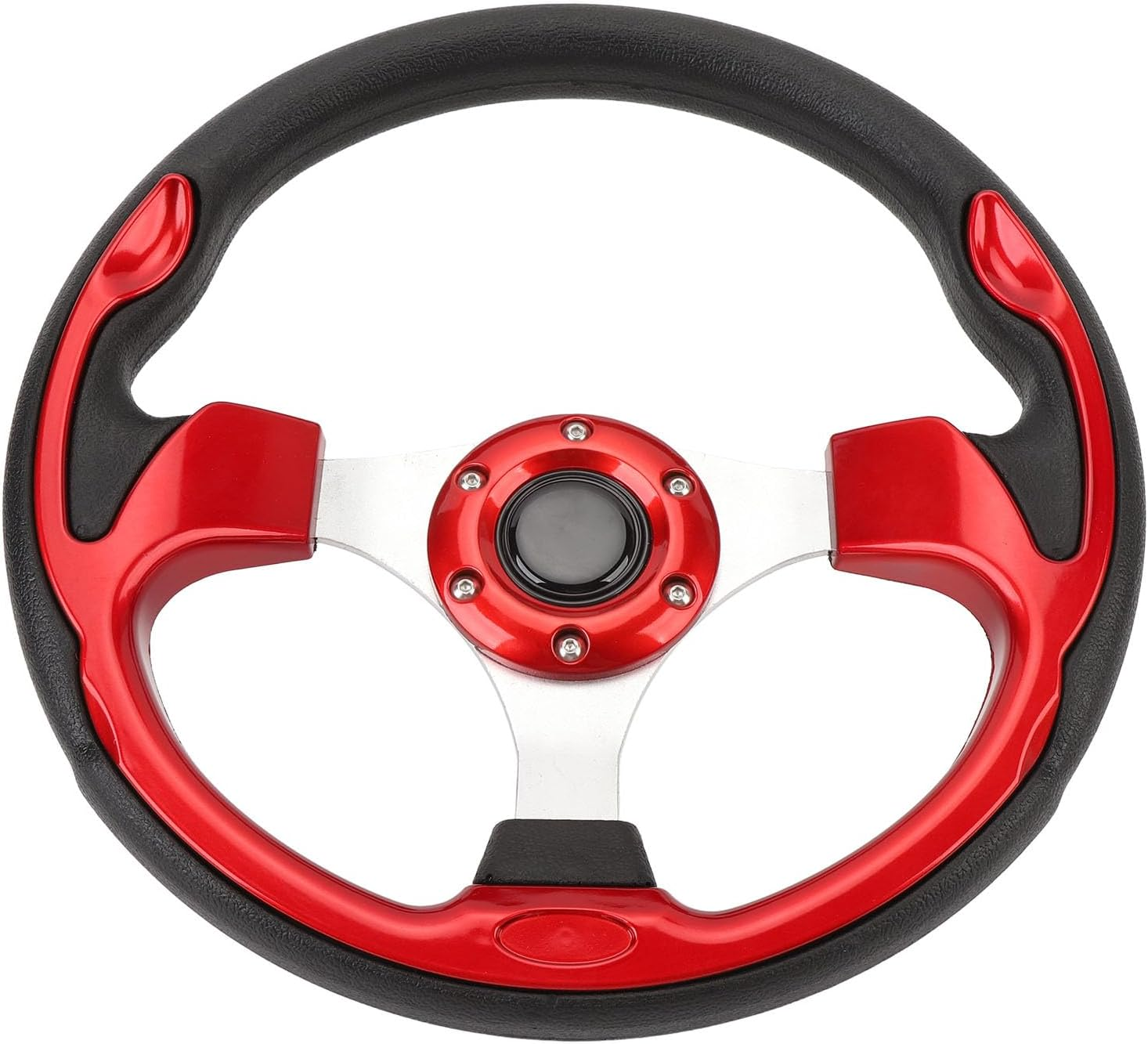 Universal Car Racing Steering Wheel, 13 Inch 6 Bolt Leather and Aluminum Car Sport Steering Wheel, 3-Spoke Steering Wheel for Most Vehicles/Racing Cars, with Horn Button (Red)