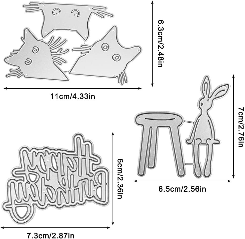 SENHAI 3 Sets Die Cuts for Card Making, Metal Cutting Dies: Bunny, Kitten, Happy Birthday image number 4