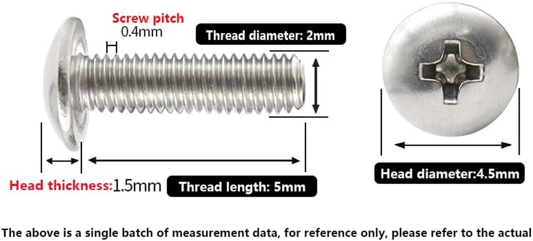 Xunliu 100Pcs 304 Stainless Steel Pan Head Phillips Machine Screws M2 5Mm image number 1