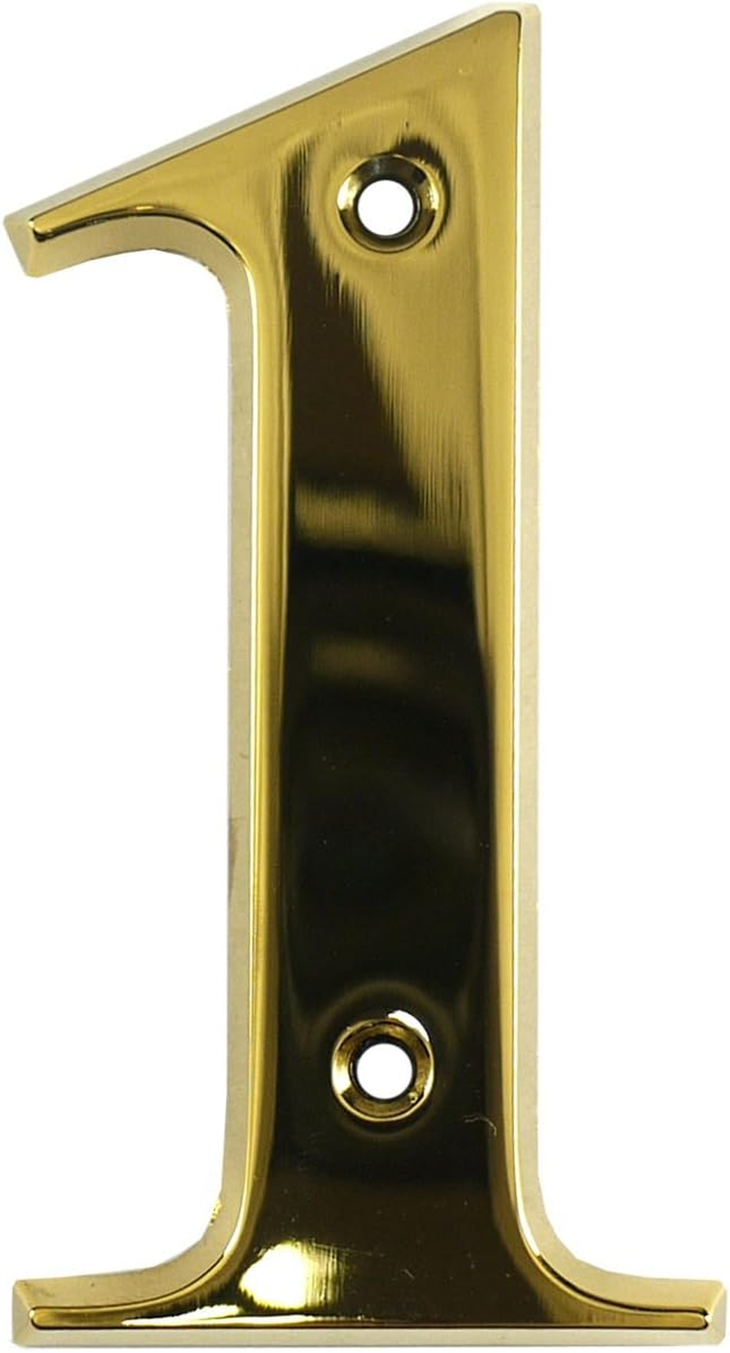 Beautiful 3 Inch Bevelled Edge Polished Gold Door Number 1 - Screw Fix Front House Number